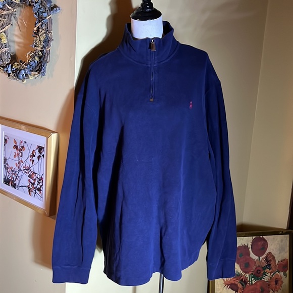 RALPH LAUREN size XXL 1/4 Zip Cotton Mockneck Navy Blue Polo Pullover Logo NEW - Picture 3 of 13